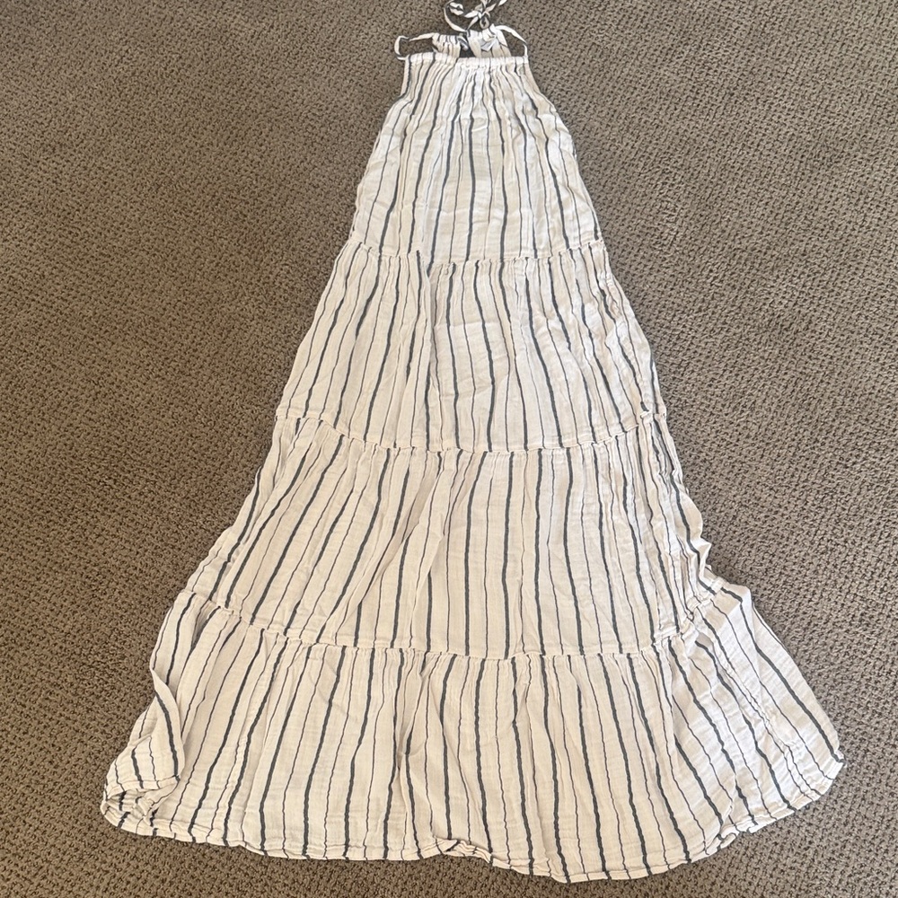 Old Navy White Maxi Dress with Navy Stripes